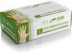 SAFEGUARD Latex Powder Free Gloves, Large, 100 Count (Pack of 1),White
