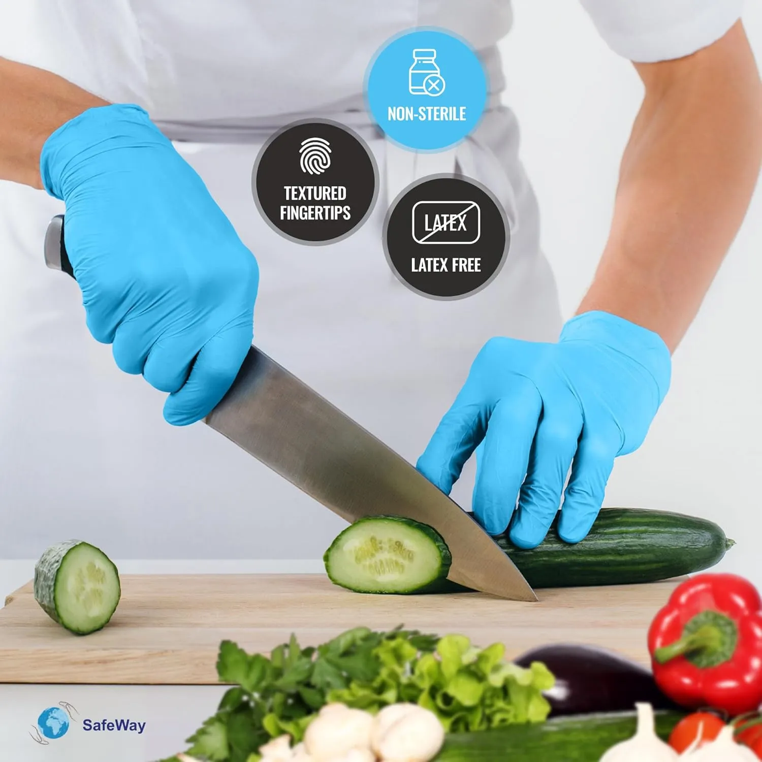 SAFEWAY Nitrile-Vinyl Blended Disposable Gloves, 1000, Powder-Free & Non-Latex, Protective Gloves for Medical Exams & Cooking, Blue, X-Large