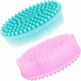 SAFIGLE 2Pcs Bathing Brushes Silicone Shampoo Scrubbers for Gentle Cleansing Massage Quick Dry Durable Portable for Home Travel for Boy Girl Blue Pink