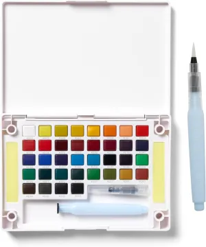 SAKURA Koi Pocket Field Sketch Kit - Watercolor Sets for Painting On the Go - 36 Colors - 1 Water Brush - 1 Sponge - 1 Mixing Palette
