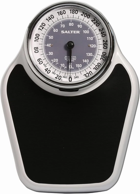 Salter Pro-Helix Professional Oversized Bathroom Scale with Black Vinyl Anti-Slip Bath Mat, 400 LB Capacity, Analog Scale, 18.25" x 13.0" Black/White