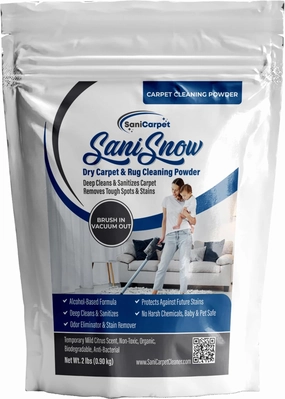 SaniClean Dry Carpet & Rug Cleaning Powder – Deep Cleans, Spill Cleanup, Spot & Stain Remover, Pet Mess | Brush In, Vacuum Out | For Large Areas Or Spot Treatment | No Harsh Chemicals (2 Pound Bag)