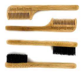 Sapling Grove Mustache Brush & Comb (2 brushes & 2 combs) from Green Beard Grmng - Boar Bristle & Bamboo