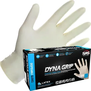 SAS Safety 650-1003 Dyna Grip Powder-Free Premium Latex Disposable Gloves, 7 Mil, Large, 100 Count , White