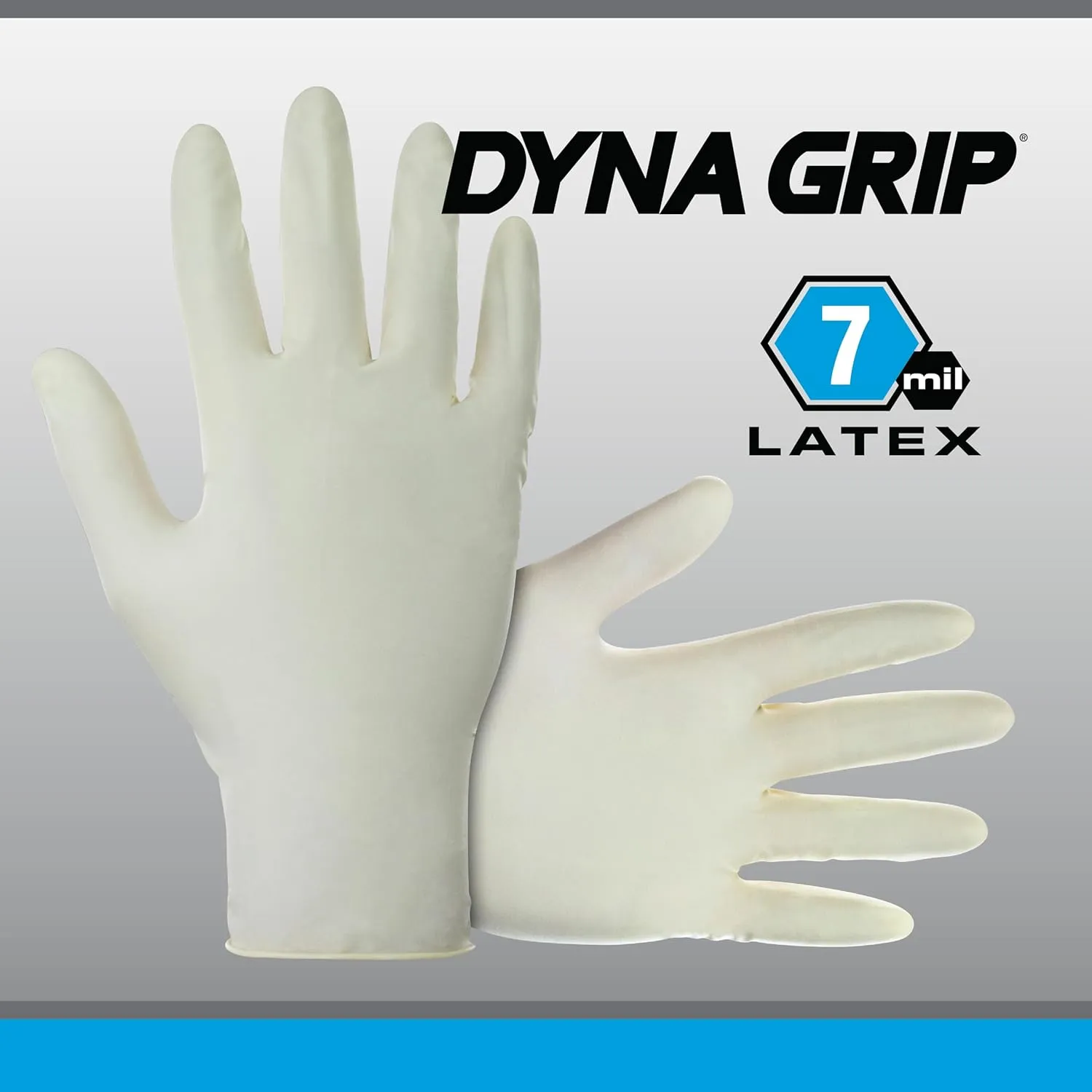 SAS Safety 650-1003 Dyna Grip Powder-Free Premium Latex Disposable Gloves, 7 Mil, Large, 100 Count , White