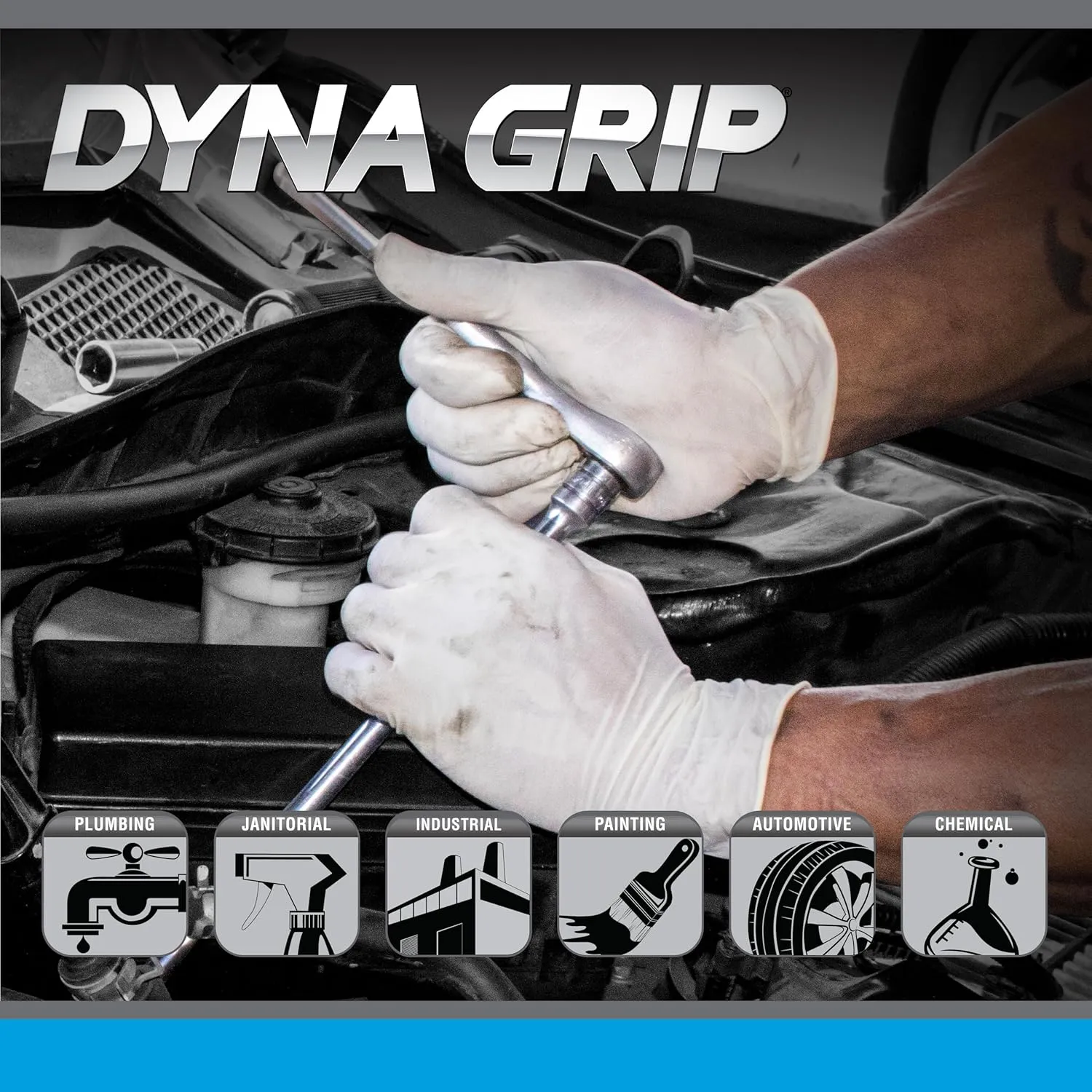 SAS Safety 650-1003 Dyna Grip Powder-Free Premium Latex Disposable Gloves, 7 Mil, Large, 100 Count , White