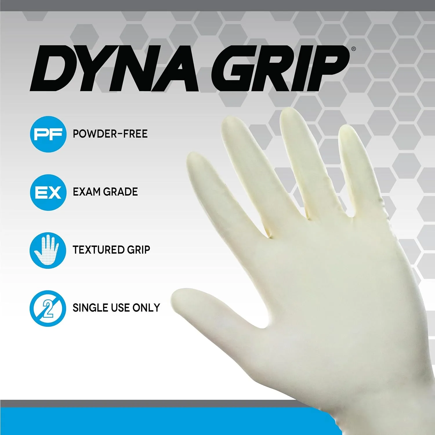 SAS Safety 650-1003 Dyna Grip Powder-Free Premium Latex Disposable Gloves, 7 Mil, Large, 100 Count , White