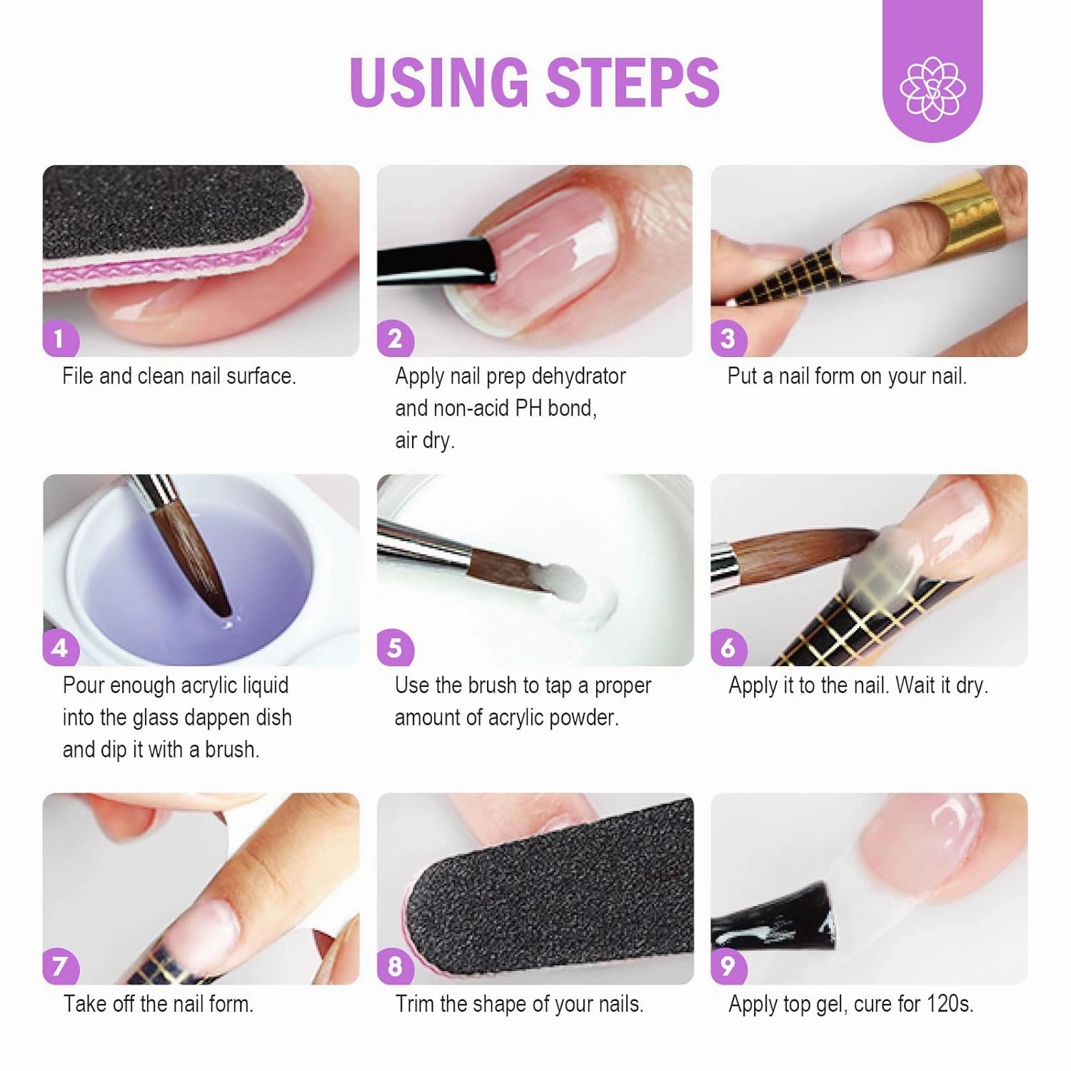SAVILAND Acrylic Nail Starter Kit: 4oz Clear Acrylic Powder and 5oz Liquid Monomer Set with 100 Nail Forms Brushes for Manicure Extension 3D Carving Nail Set Kit for Beginners with Everything Home DIY
