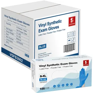 Schneider Blue Vinyl Synthetic Exam Gloves, Medium, Case of 1000, 4-mil, Powder-Free, Latex-Free, Non-Sterile, Disposable Gloves