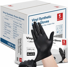 Schneider Black Vinyl Exam Gloves, 4mil, Disposable Gloves Latex-Free, for Medical, Cooking, Cleaning, Food Prep