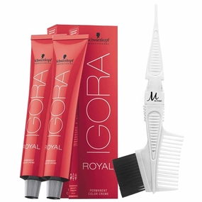 Schwarzkopf Igora Royal 7-0 Medium Blonde Permanent Hair Colors and M Hair Designs Tint Brush/Comb (Bundle 3 items)