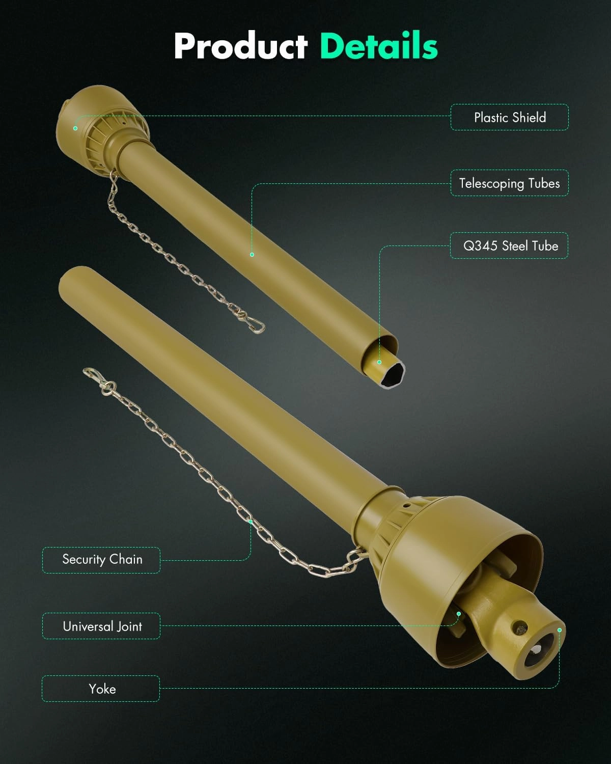 SCITOO Yellow 43"-71" PTO Shaft, 1-3/8" PTO Drive Shaft 6 Splines End Round End PTO Driveline Shaft, Series 4 PTO Shaft with Slip Clutch Fit for Bush Hog, Finish Mower, Tractor