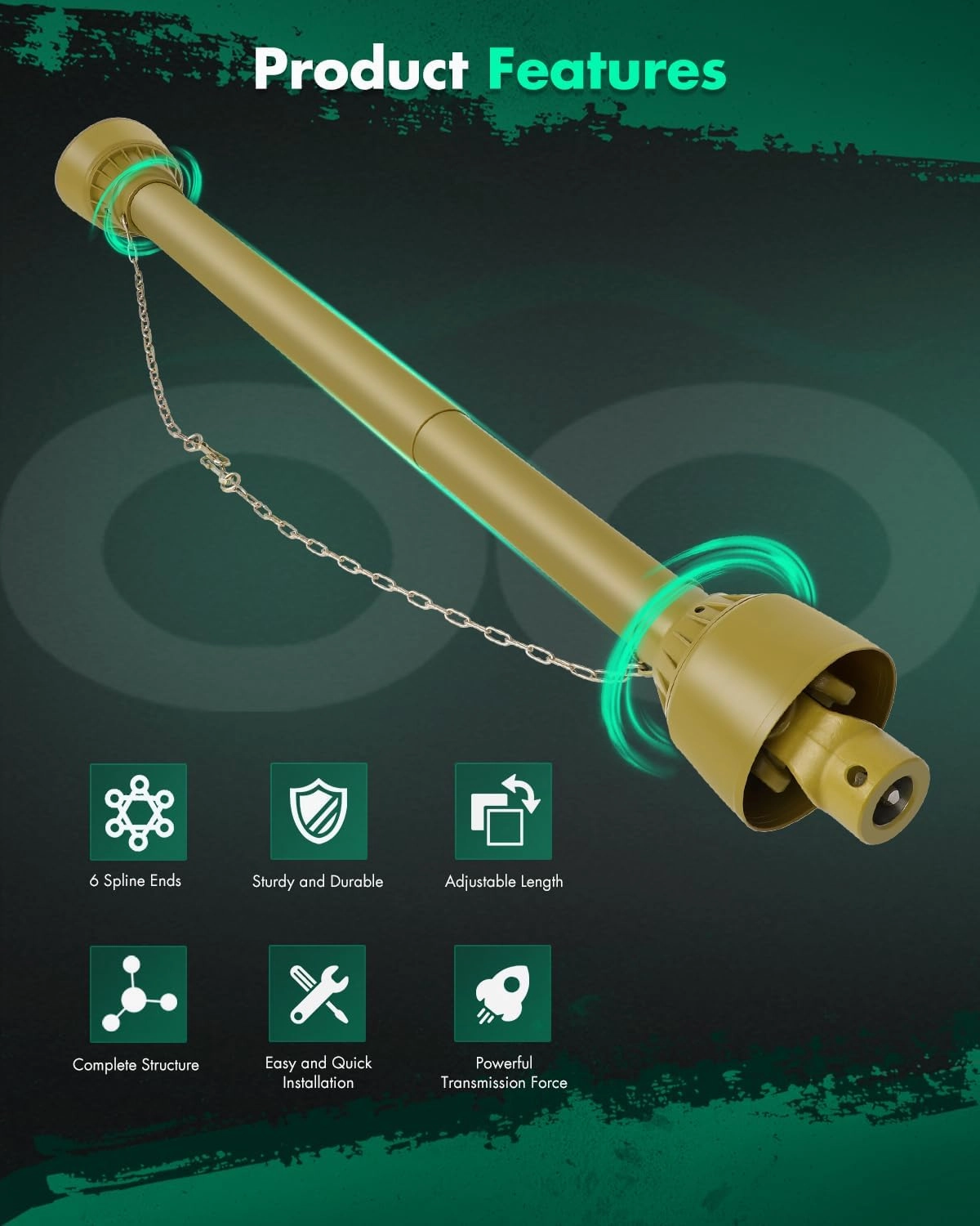 SCITOO Yellow 43"-71" PTO Shaft, 1-3/8" PTO Drive Shaft 6 Splines End Round End PTO Driveline Shaft, Series 4 PTO Shaft with Slip Clutch Fit for Bush Hog, Finish Mower, Tractor