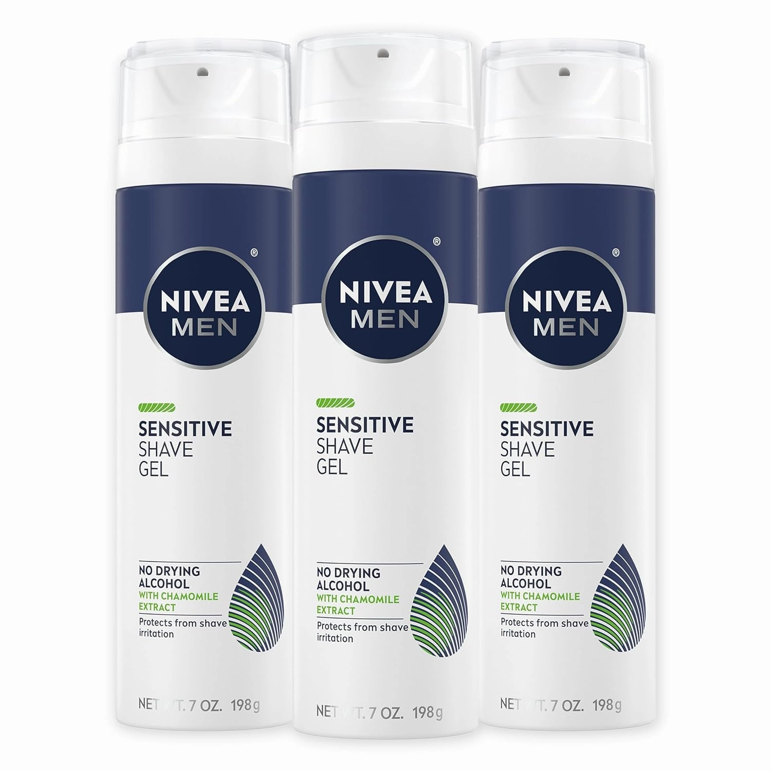 Sensitive Shave Gel with Vitamin E, Soothing Chamomile and Witch Hazel Extracts, No Drying Alcohols, 3 Pack of 7 Oz Cans