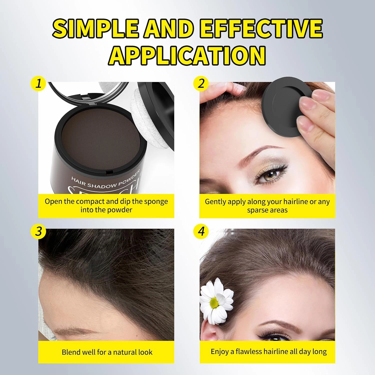 Sevich Hairline Powder 10g with Brush, Instantly Conceals Hair Loss & Thinning & Gray, 48H Waterproof Root Touch Up Powder, Natural Hair Shadow Toppers for Women & Men, 1 Box = 2.5 Boxes,Black