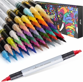 SFAIH Acrylic Paint Markers, 48 Colors Dual Tips Acrylic Brush Markers With Chisel Tip, Automatic Ink Control, Ultra-High Coverage, No Bleed Water-Based Ink, Art Supplies for Rock, Canvas, Fabric