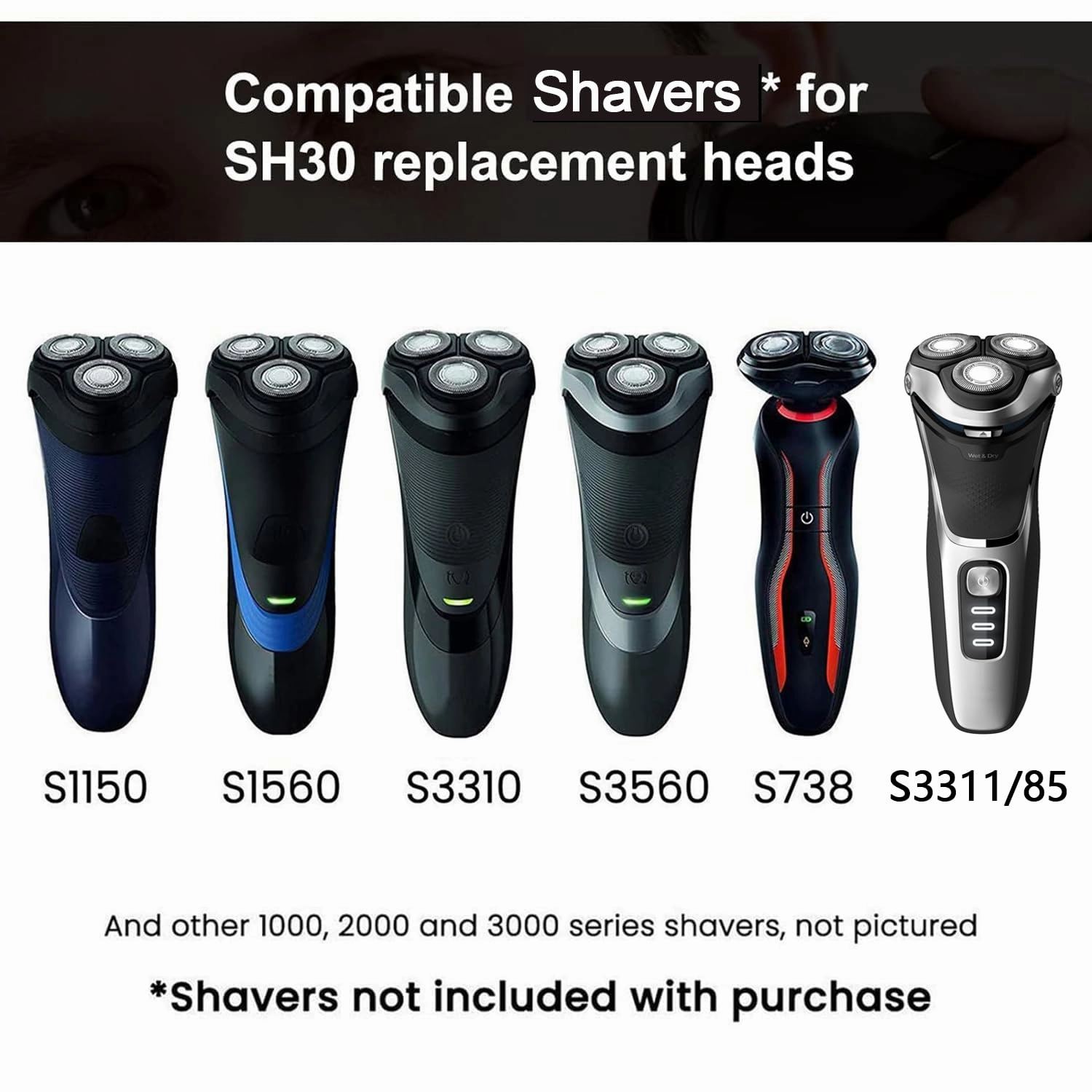 SH30 Replacement Heads Compatible with Philips Norelco Shaver Series 3000, 2000, 1000 and S738, Blades for Philips Norelco Electric Razor 3800, 3600, 2400, 6 Pieces-Pack