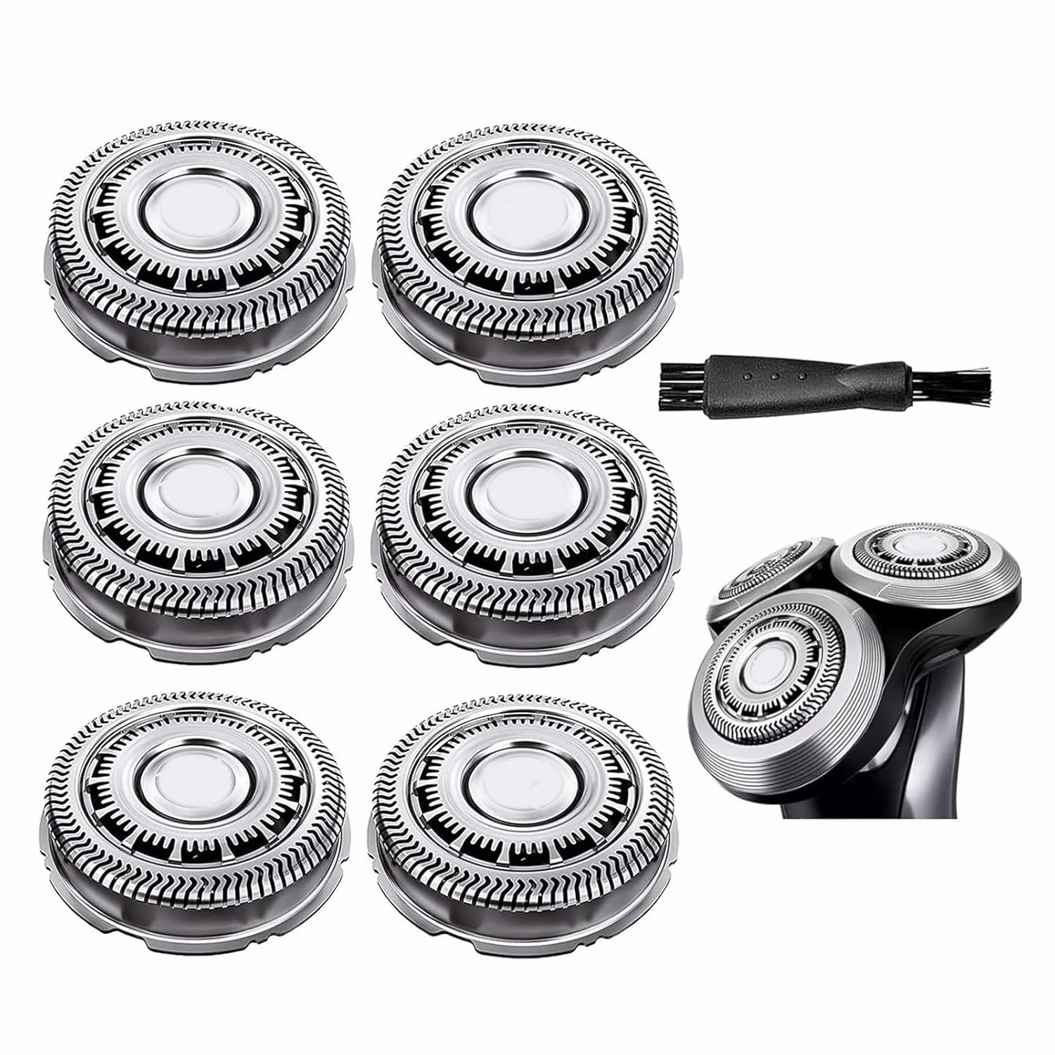 SH60 Replacement Heads Compatible with Philips Series 6000 S6xxx, S6880/81, S6810/82, S6850/85,Compatible with Norelco Shaver Cleaning Brush S6xxx Series 6Pcs with Cleaning Brush