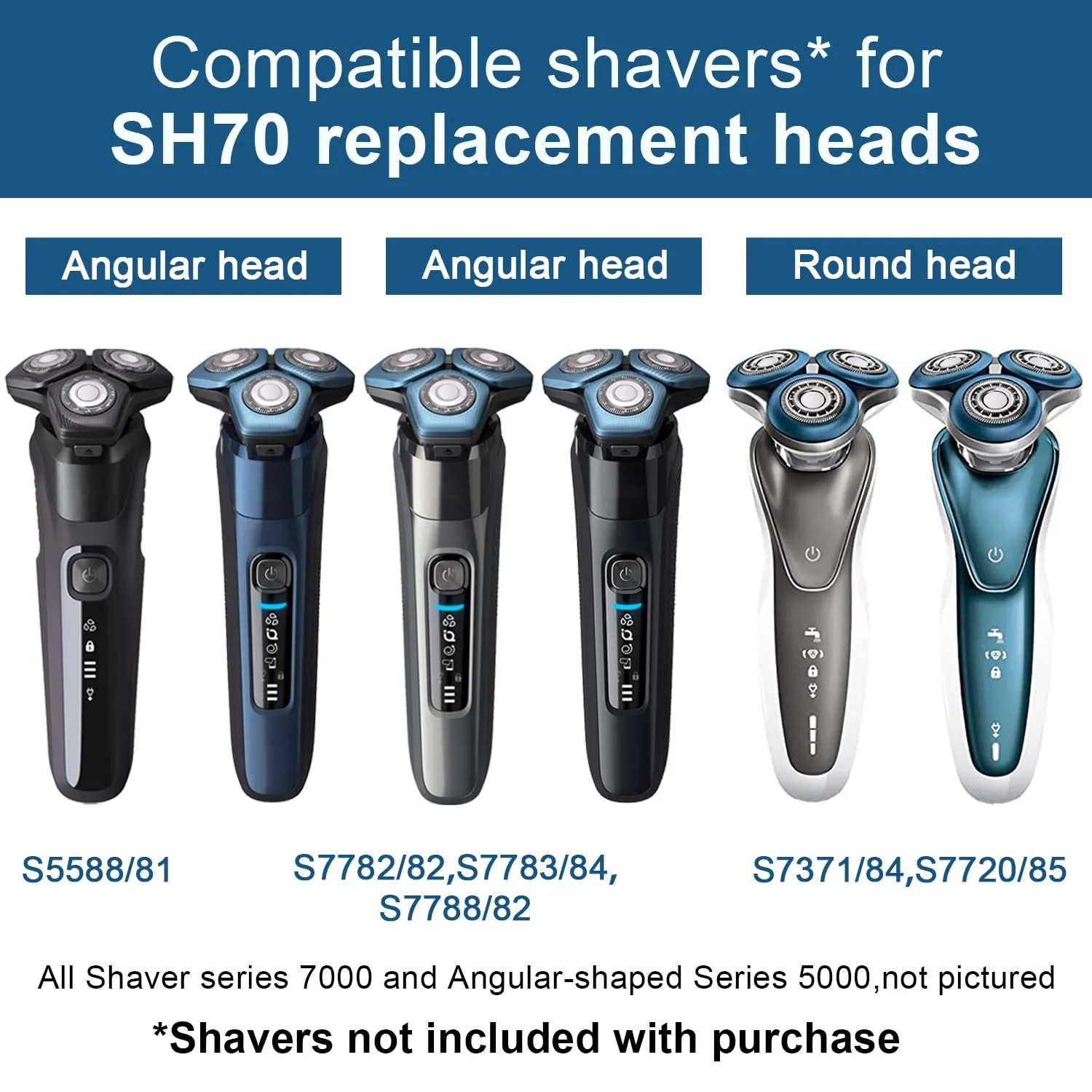 SH70 Replacement Heads Compatible with Philips Norelco Series 7000, New Upgraded blades For norelco 7000 replacement heads, 3-pc Pack