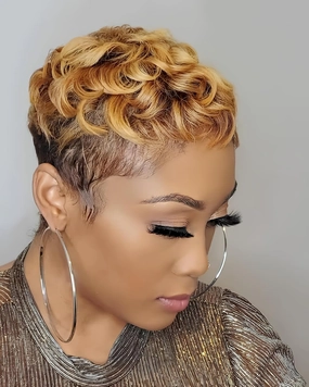 Short Mixed Blonde and Black Wig Curly Pixie cut Wig African American Synthetic Hair Wigs for Black Women Curly Hair Wigs