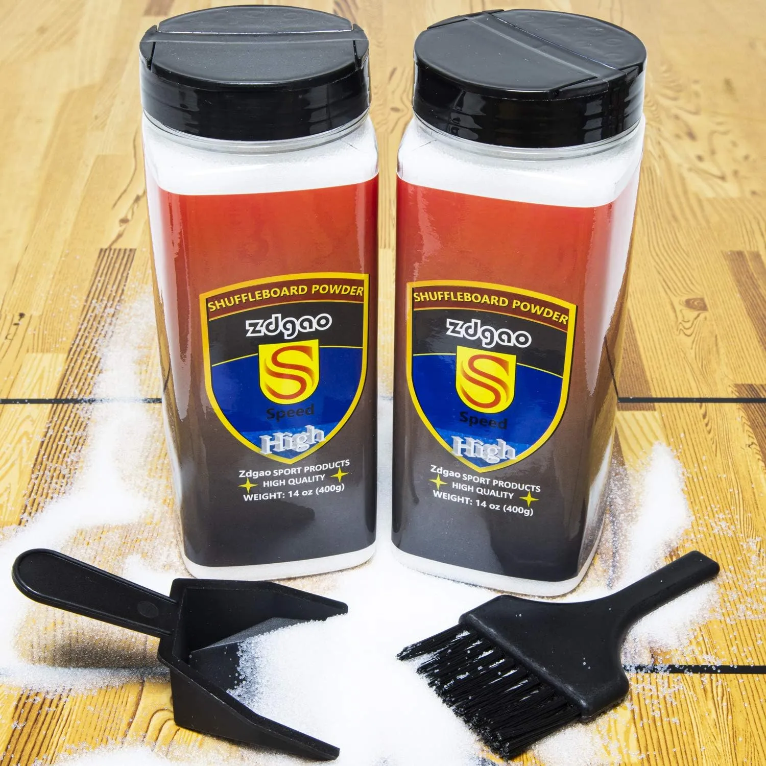 Shuffleboard Pucks w/ 2 Cans Shuffleboard Wax, Mini Dustpan and Brush for Shuffleboard Table, Complete Shuffleboard Accessories Bundle