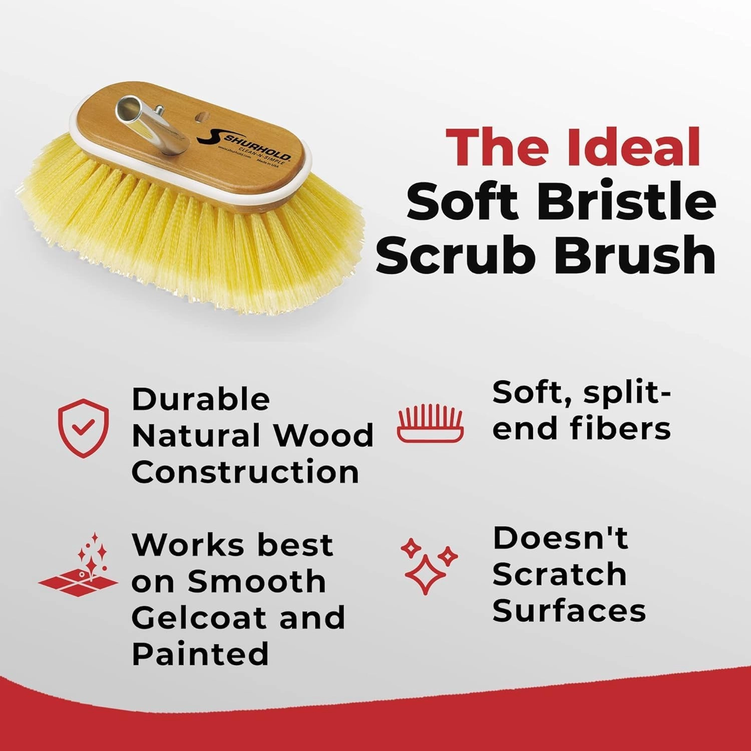 Shurhold Classic 6" Soft Bristle Boat Deck Brush, Safe for Use on Gelcoat, Fiberglass and Painted Surfaces, Attachable to Any Handle