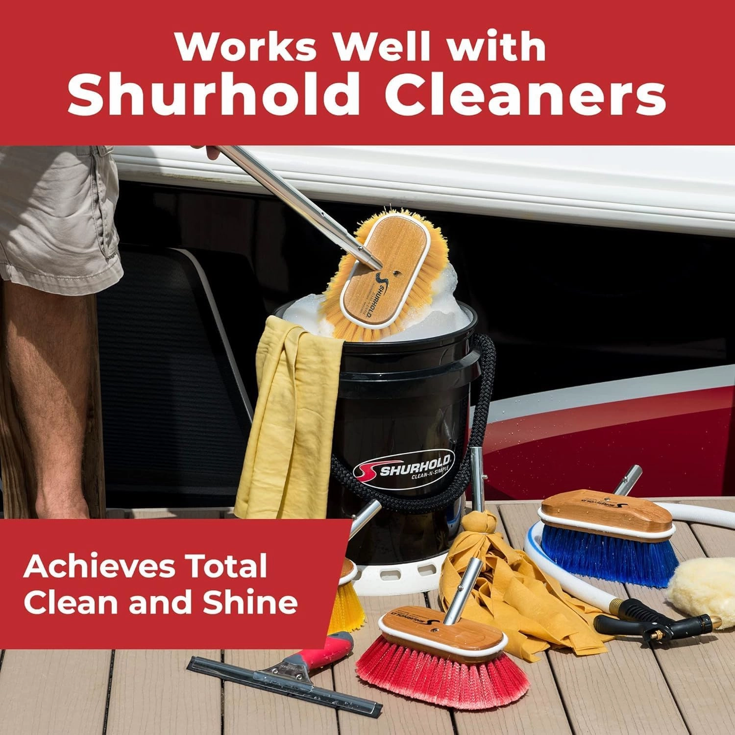 Shurhold Classic 6" Soft Bristle Boat Deck Brush, Safe for Use on Gelcoat, Fiberglass and Painted Surfaces, Attachable to Any Handle