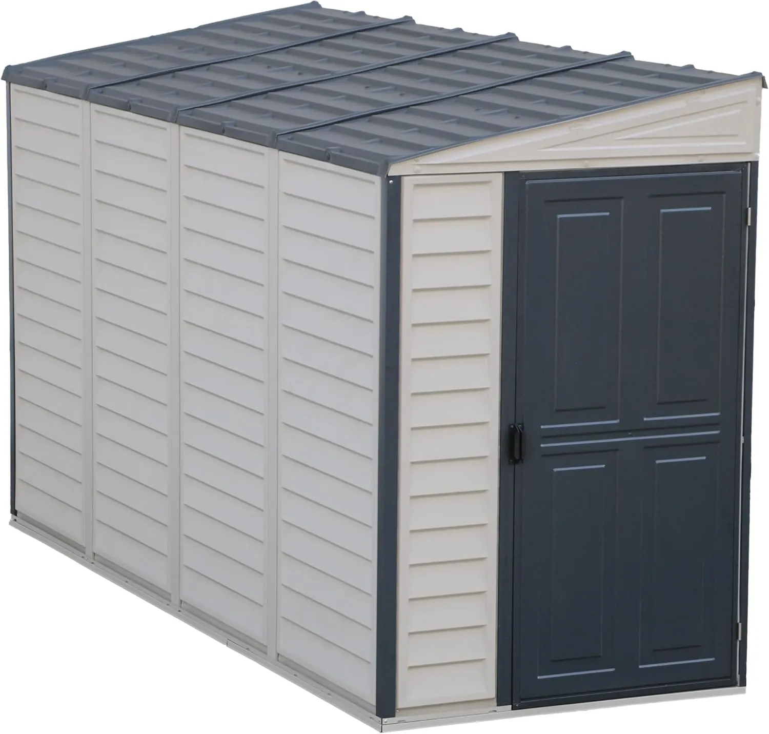 SideMate 4x10 FT. PVC Resin Outdoor Garden Lean to Storage Shed with Foundation Kit, Adobe