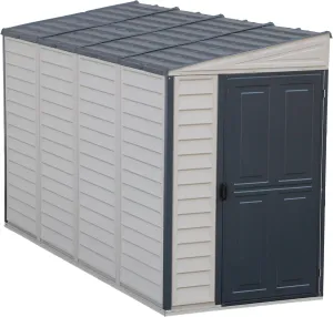 SideMate 4x10 FT. PVC Resin Outdoor Garden Lean to Storage Shed with Foundation Kit, Adobe