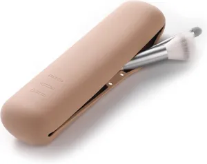 Silicone Makeup Brush Holder Travel Cosmetic Bag, Soft Cosmetic Face Brushes Holder with Upgrade Anti-Fall Out Magnetic Closure, Large Portable Travel Makeup Brush Case - Khaki