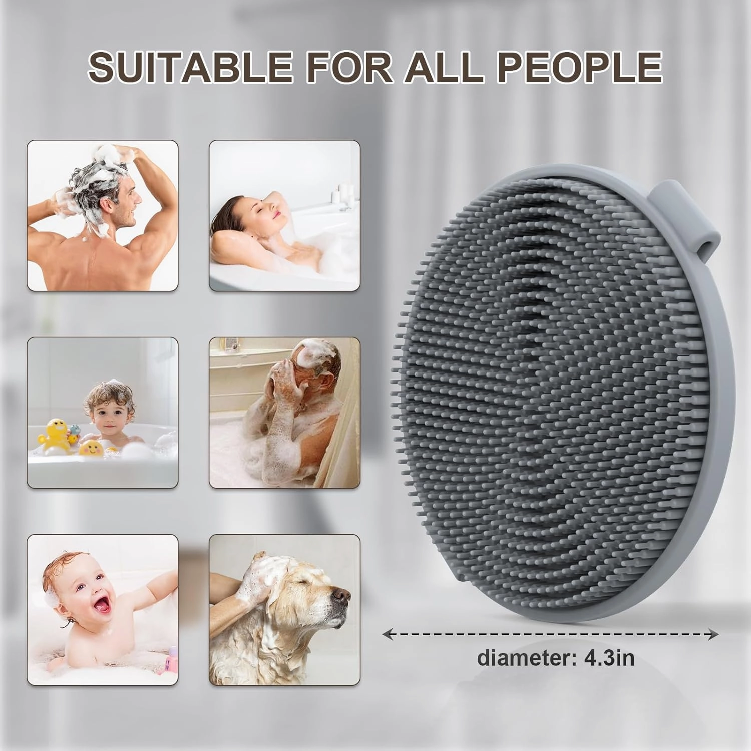 Silicone Body Scrubber Exfoliator for Shower - Shower Scrubber, Soft Skin Cleanser for Smooth Skin, Reusable Eco，Durable & Lather-Boosting, Men/Women Bath Brush (Grey, Round)