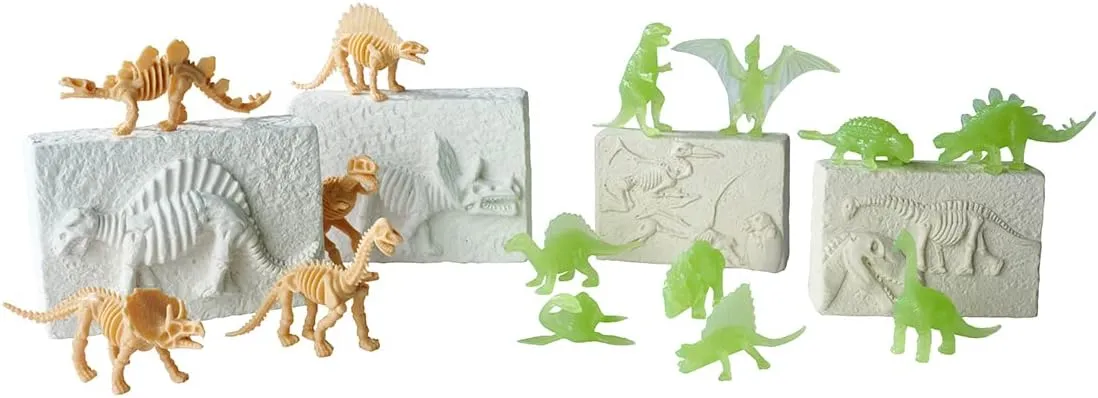 Simba 104342552 Large Dino Excavation Set, 4 Dinosaur Skeletons for Digging, 2 x with Glow in The Dark Effect, 6-8 cm, with Tools, from 3 Years