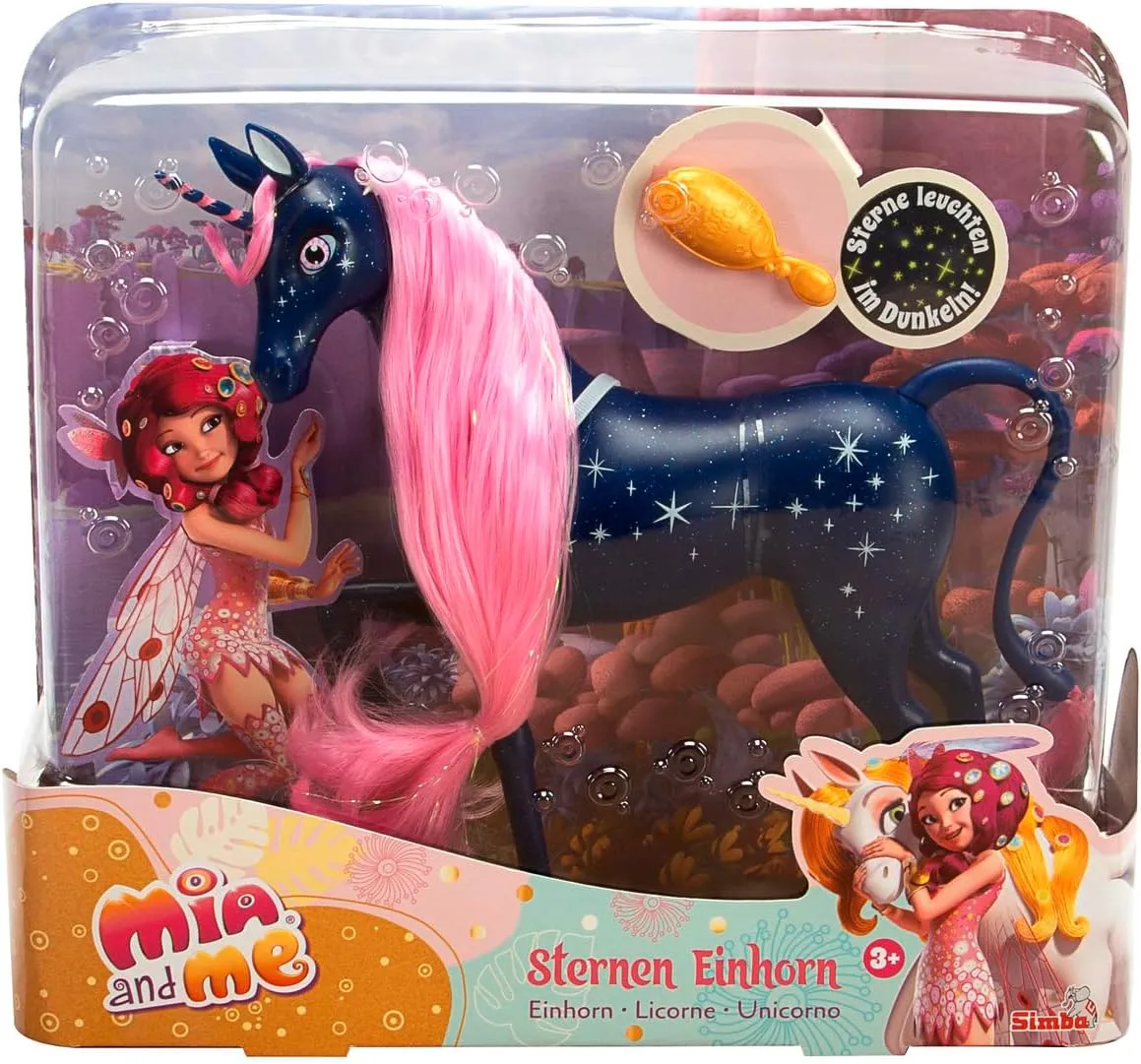 Simba Mia and Me 109483043 25 cm Stars Unicorn, Play Horse with Stars on The Body That Glow in The Dark and a Brush for Styling Hair, from 3 Years