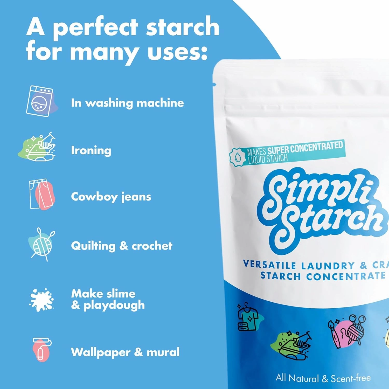 Simpli Starch® Instant Concentrate Powder For Laundry, Ironing, Refill For Liquid Starch & Non-Aerosol Spray Starch. Use in Your Washer, Wrinkle Release. Ideal For Arts & Crafts Projects - 8oz (1)