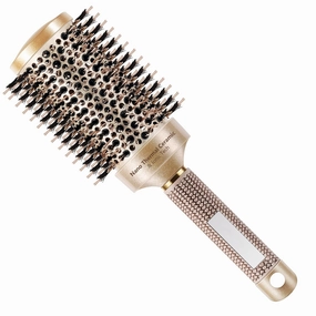 SIMPOR Round Brush for Blow Out, Nano Thermal Ceramic & Ionic Tech, 2.1 Inch Barrel, Boar Bristles, Roller Brush for Blow Drying and Styling, Gold, for All Hair Types