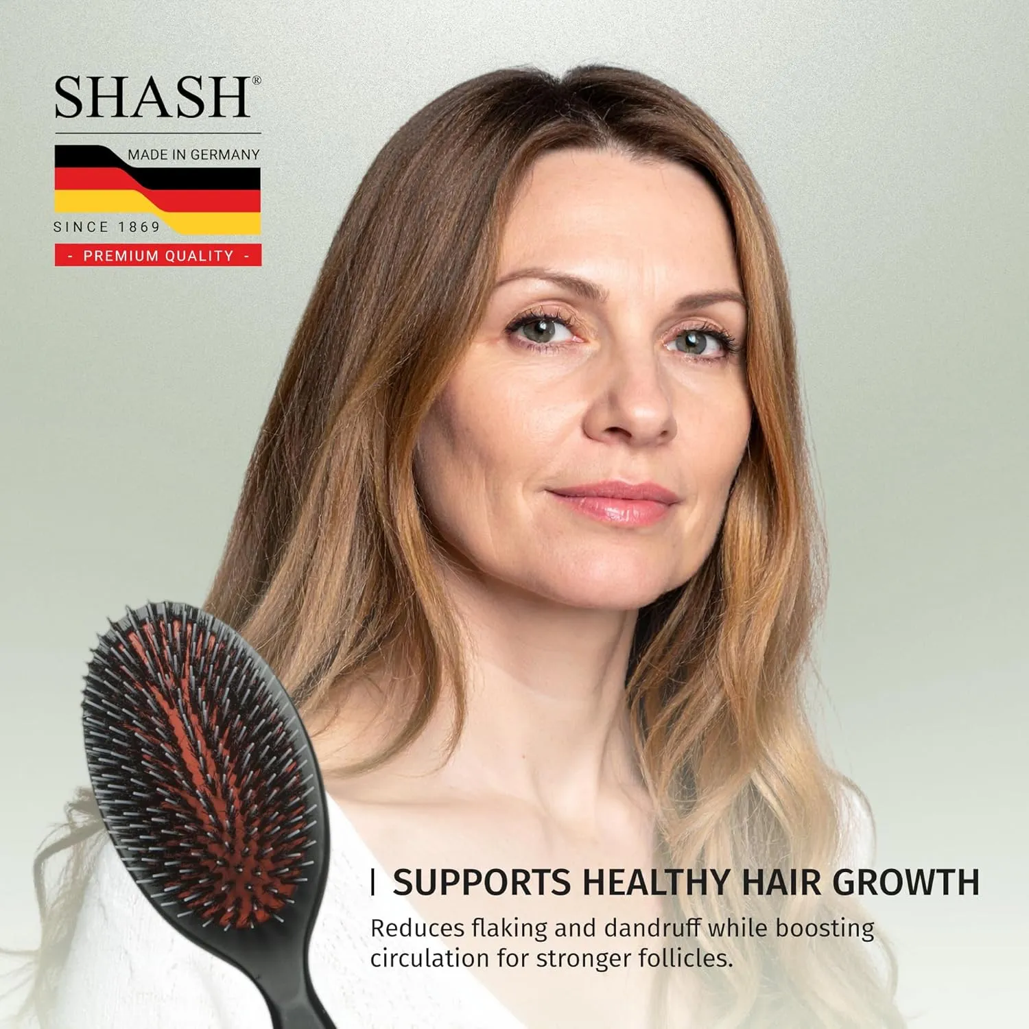 Since 1869 Hand Made In Germany - Nylon and 100% First Cut Boar Bristle Brush Suitable For Normal to Thick Hair - Gently Detangles, No Pulling or Split Ends - Softens Improves Texture, (Medium)