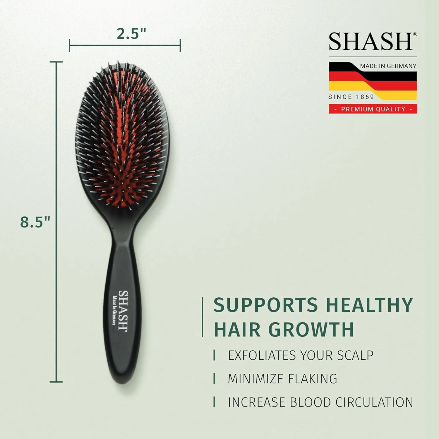 Since 1869 Hand Made In Germany - Nylon and 100% First Cut Boar Bristle Brush Suitable For Normal to Thick Hair - Gently Detangles, No Pulling or Split Ends - Softens Improves Texture, (Medium)