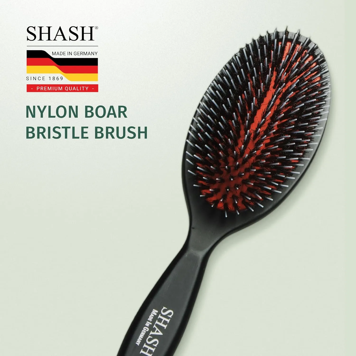 Since 1869 Hand Made In Germany - Nylon and 100% First Cut Boar Bristle Brush Suitable For Normal to Thick Hair - Gently Detangles, No Pulling or Split Ends - Softens Improves Texture, (Medium)