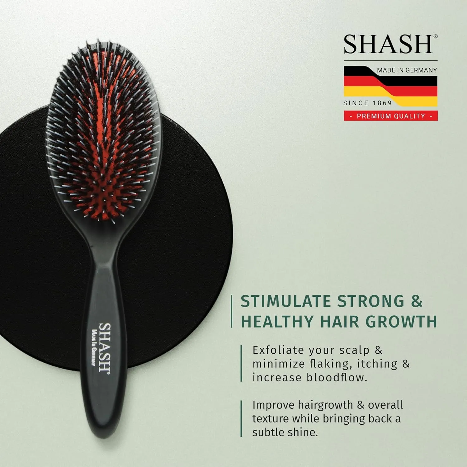 Since 1869 Hand Made In Germany - Nylon and 100% First Cut Boar Bristle Brush Suitable For Normal to Thick Hair - Gently Detangles, No Pulling or Split Ends - Softens Improves Texture, (Medium)