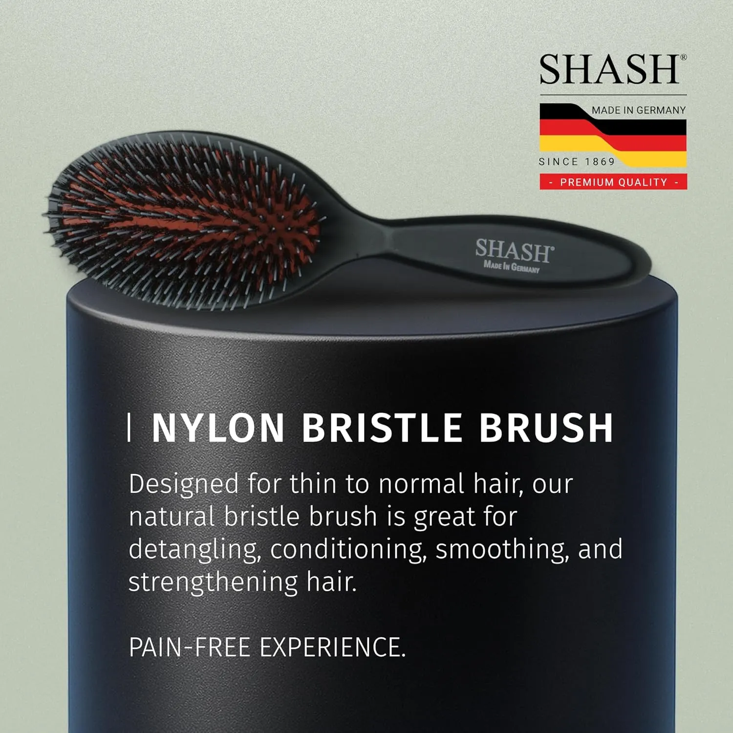 Since 1869 Hand Made In Germany - Nylon and 100% First Cut Boar Bristle Brush Suitable For Normal to Thick Hair - Gently Detangles, No Pulling or Split Ends - Softens Improves Texture, (Medium)