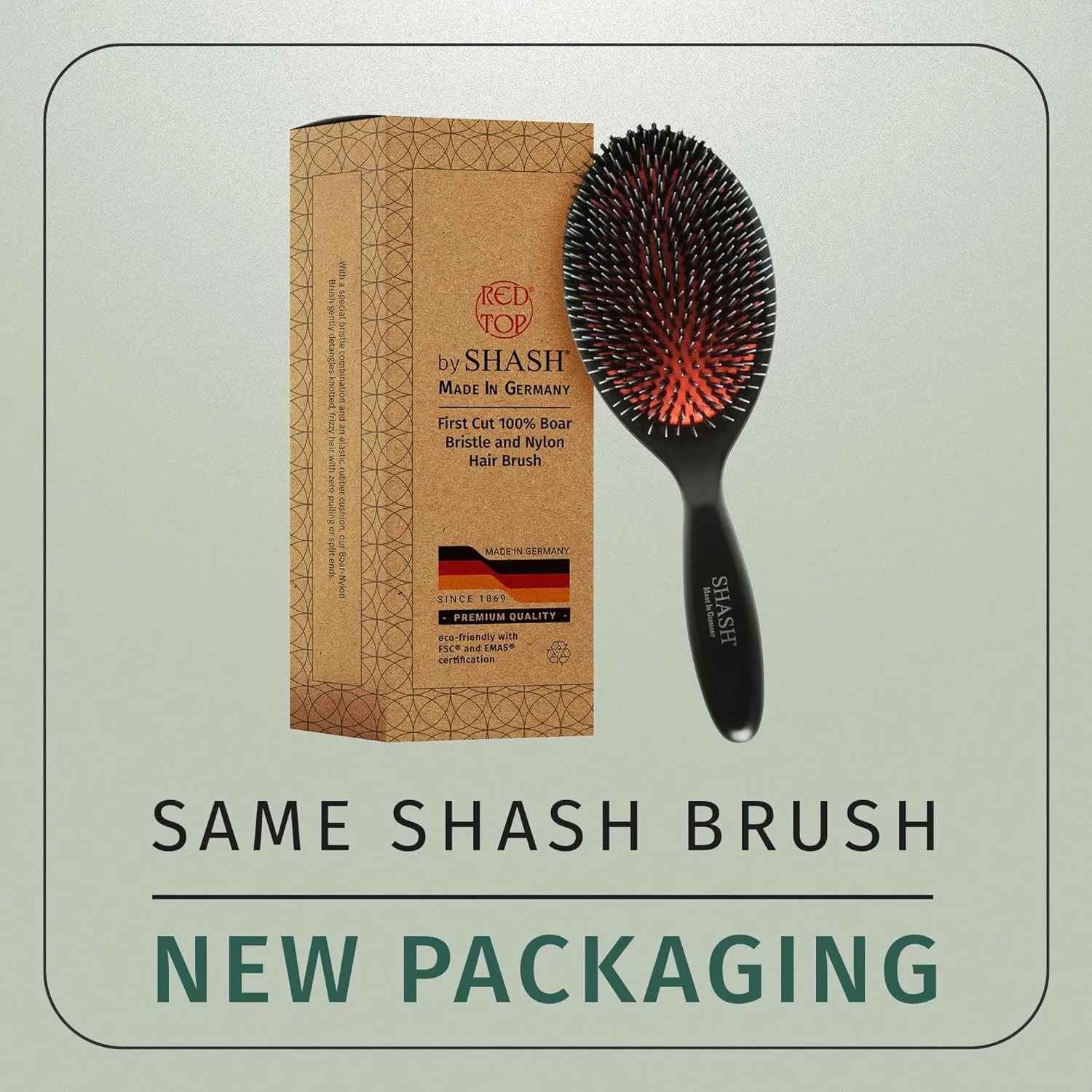 Since 1869 Hand Made In Germany - Nylon Boar Bristle Brush Suitable For Normal to Thick Hair - Gently Detangles, No Pulling or Split Ends - Softens and Improves Texture, Stimulates Scalp (Large)