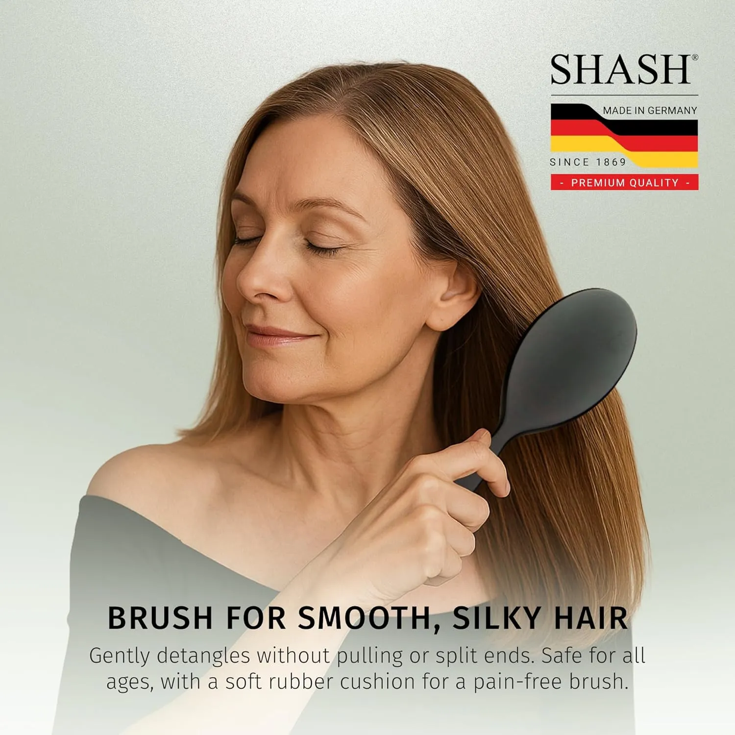 Since 1869 Hand Made In Germany - Nylon Boar Bristle Brush Suitable For Normal to Thick Hair - Gently Detangles, No Pulling or Split Ends - Softens and Improves Texture, Stimulates Scalp (Large)