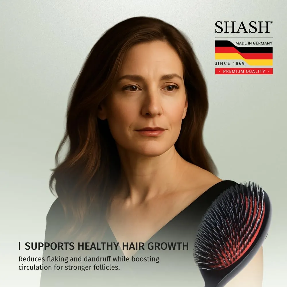 Since 1869 Hand Made In Germany - Nylon Boar Bristle Brush Suitable For Normal to Thick Hair - Gently Detangles, No Pulling or Split Ends - Softens and Improves Texture, Stimulates Scalp (Large)
