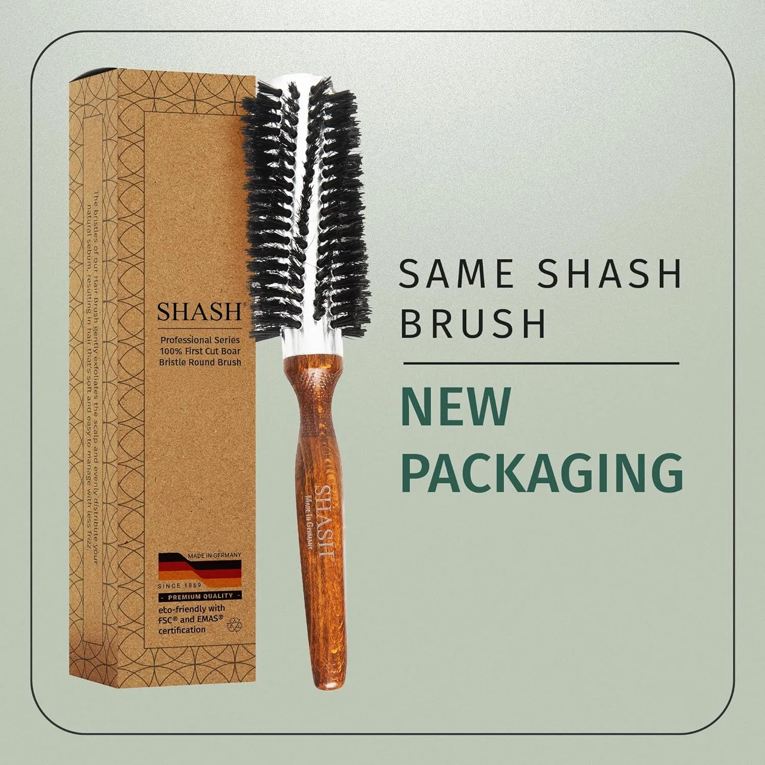 Since 1869 Hand Made In Germany Professional Series Boar Bristle Round Brush - Add Volume, Help Fight Frizz - Super-Grip Handle for Easy Styling - Eco-Sour (Small)