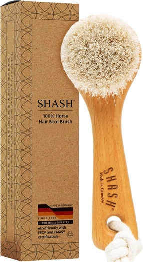 Since 1869 Hand Made in Germany - Sustainable Exfoliating Face Brush, Scrub Cleansing Brush, Exfoliates Skin to Help Reduce Flaking, Fine Lines, Supports Glowing Complexion (Medium Horse Hair Bristle)