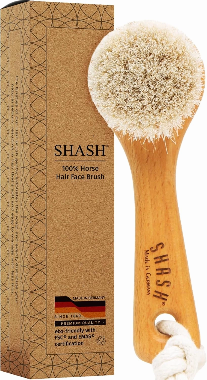 Since 1869 Hand Made in Germany - Sustainable Exfoliating Face Brush, Scrub Cleansing Brush, Exfoliates Skin to Help Reduce Flaking, Fine Lines, Supports Glowing Complexion (Medium Horse Hair Bristle)