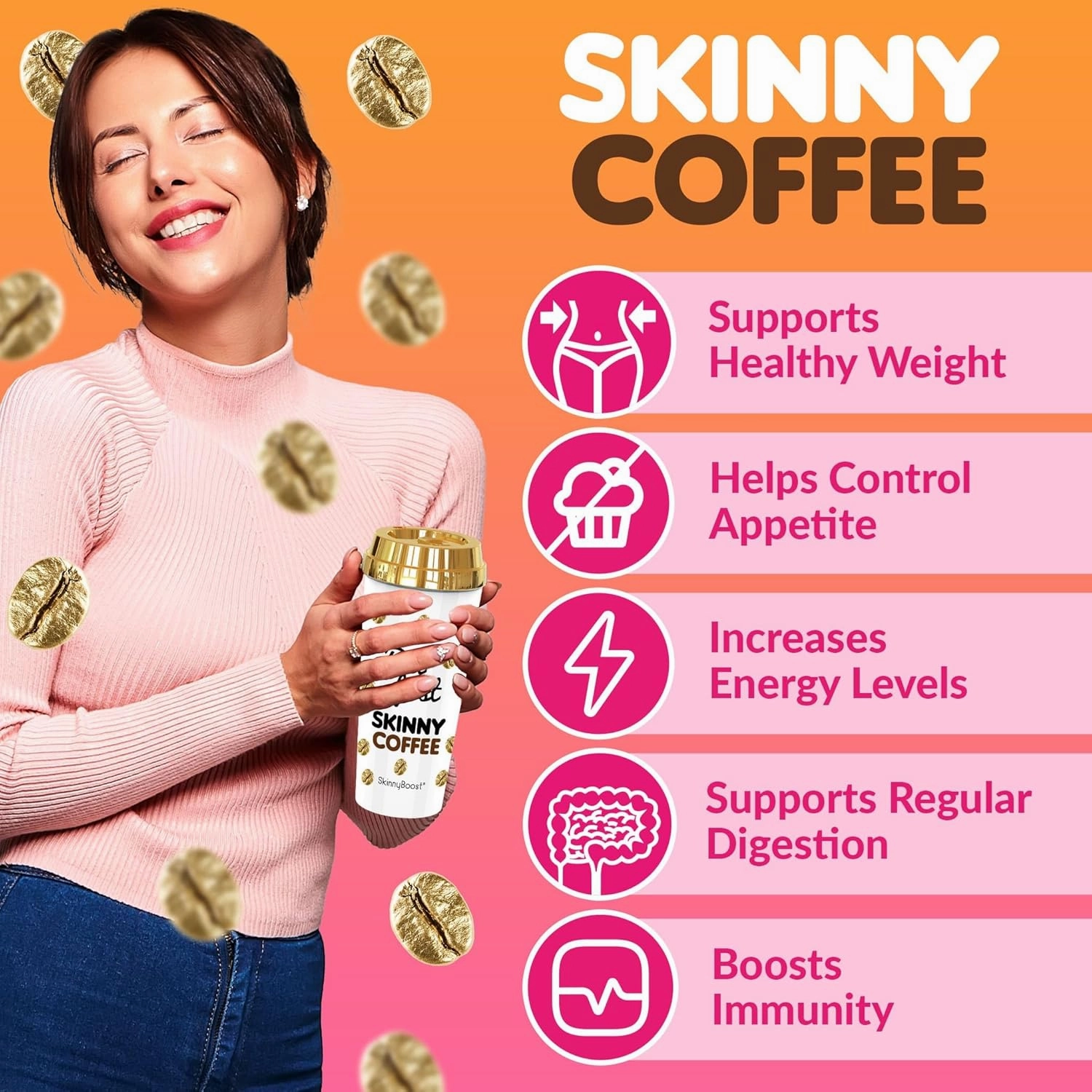 Skinny Boost Instant Skinny Coffee Sticks (Chocolate) - Made with Arabica Coffee Beans, Garcinia Cambogia, Green Tea Extract, B Vitamins, Fiber and Prebiotics –Sugar Free-Keto Friendly (28 Packets)