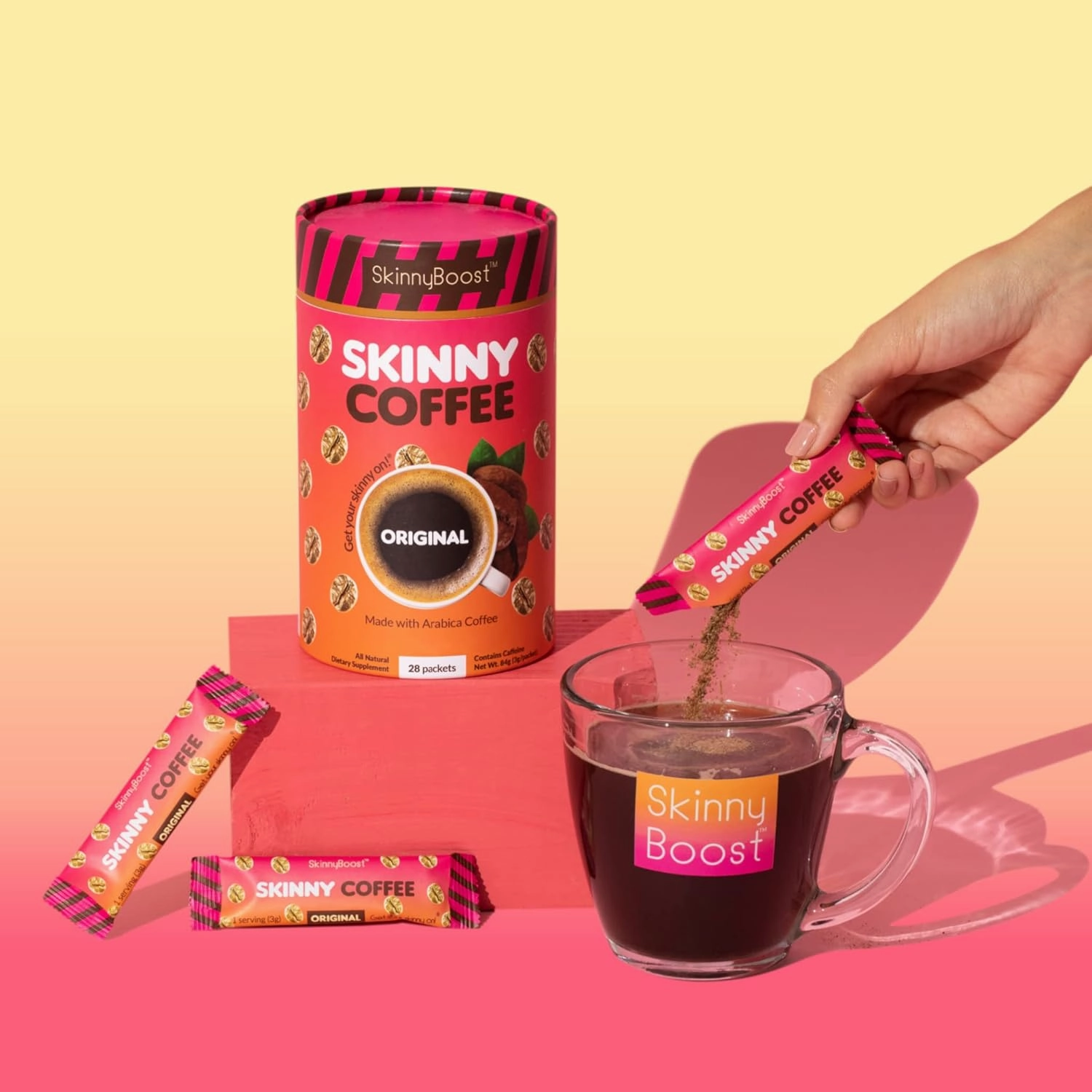 Skinny Boost Instant Skinny Coffee Sticks (Chocolate) - Made with Arabica Coffee Beans, Garcinia Cambogia, Green Tea Extract, B Vitamins, Fiber and Prebiotics –Sugar Free-Keto Friendly (28 Packets)
