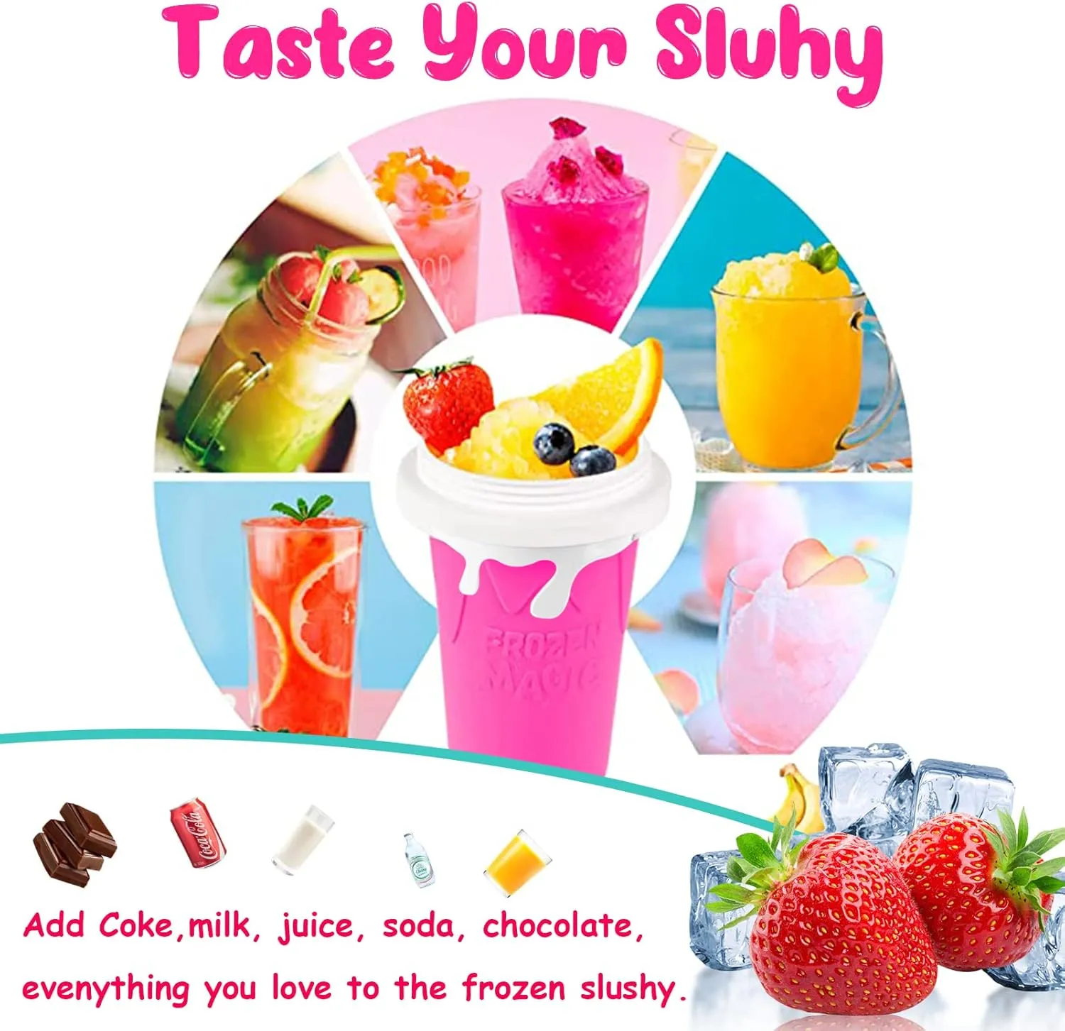 Slushy Maker Cup, Slushie Cup, Quick Frozen Magic Cup, 17oz/500ml Double Layers Slushie Maker Cup, Cool Stuff Birthday Gifts for Kids (Rose)