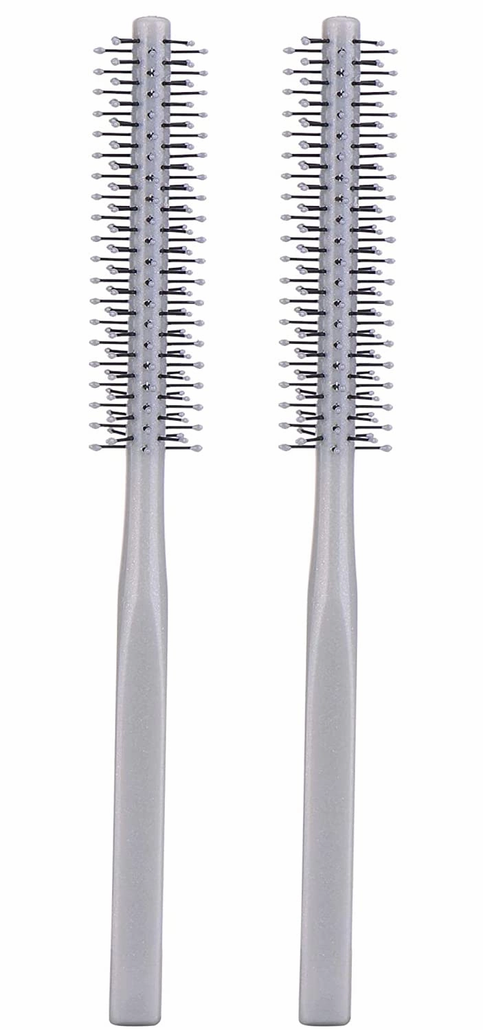 Small Mini Plastic Round Hair Styling Brush with Nylon Bristle for Short Hair Blow Drying, 1 Inch Diameter Barrel